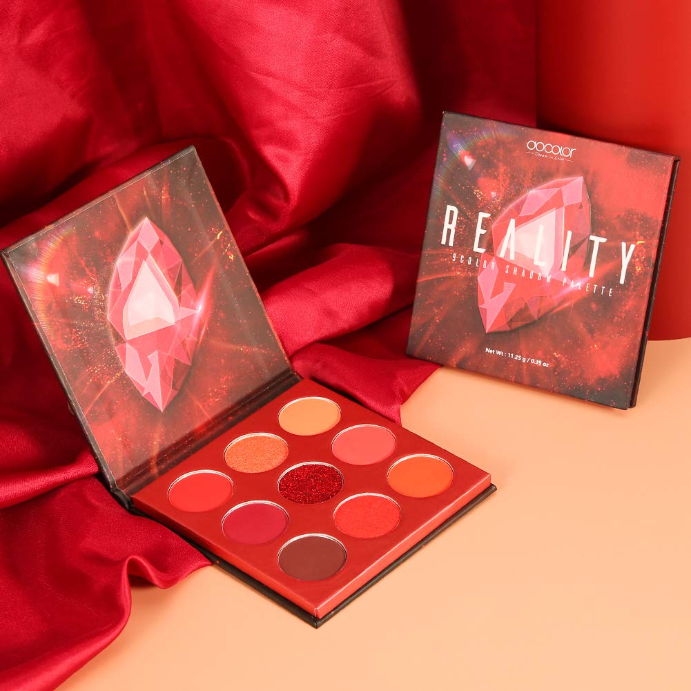 Docolor 9 Colours Red Eyeshadow Palette Shadow Palette Highly Pigmented Mattes Shimmers Nature Smokey Glitter Cream Colorful Powder Waterproof Makeup Palette-Space