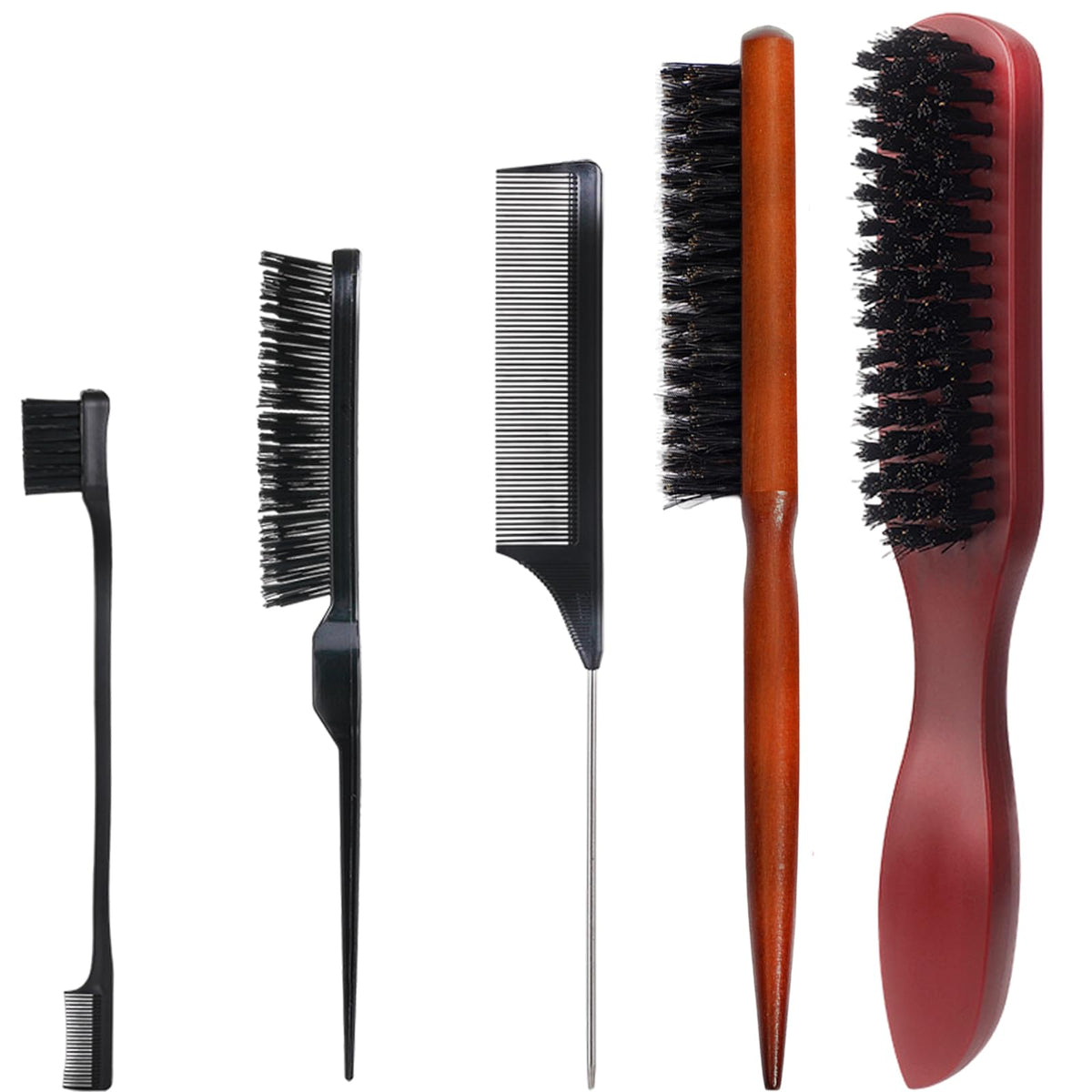 STIFFENERS 5-Pack Slick Back & Teasing Brush - Men's Beard & Hair Styling Brush for Thin or Thick Hair