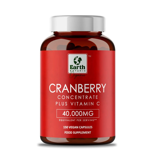 Earth BOTANIC Organic Cranberry Capsules 40,000mg High Strength | 150 Concentrated Pills Cranberry Extract Complex with Vitamin C Supplements