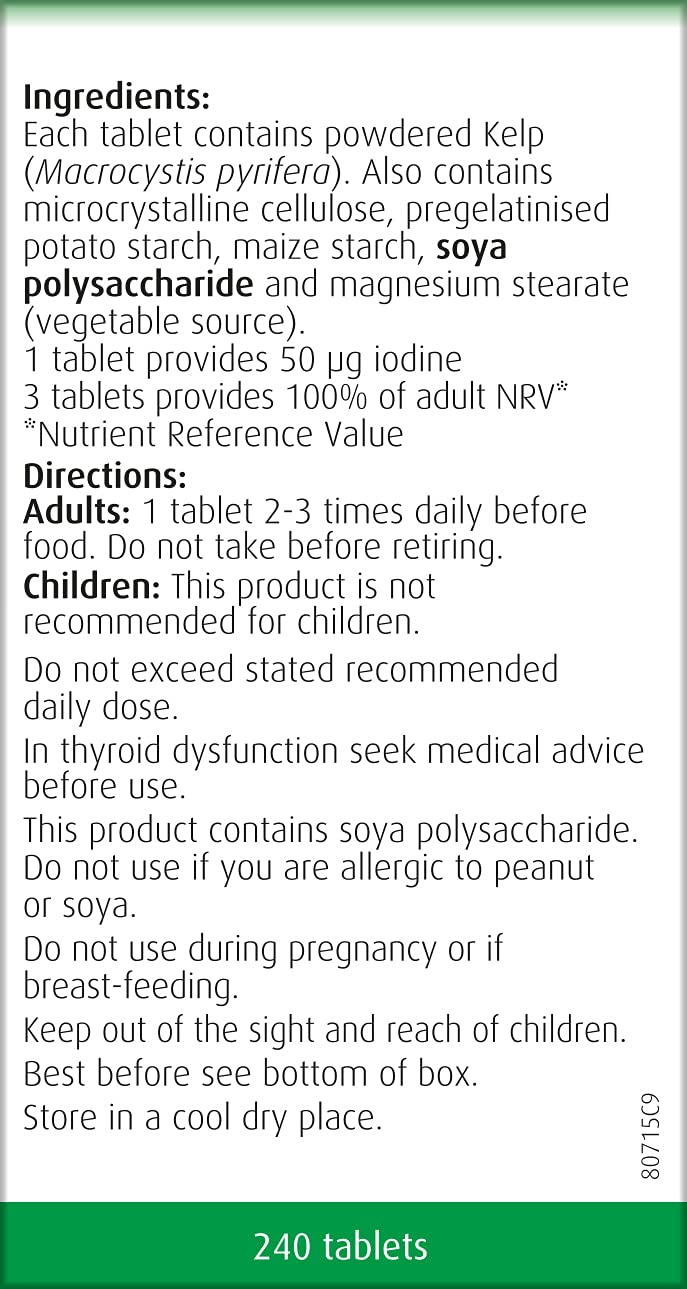 A. Vogel Kelp Tablets | Food Supplement Rich in Naturally Occurring Iodine | Supports Metabolism and Normal Thyroid Function | 240 Tablets
