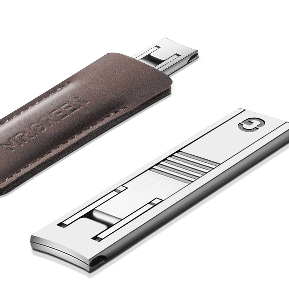 MR.GREEN Ultra Thin Nail Clippers Advanced Precision Technology Nail Cutters with Cow Leather Cover Superior Texture Manicure Tools (Dark Brown)