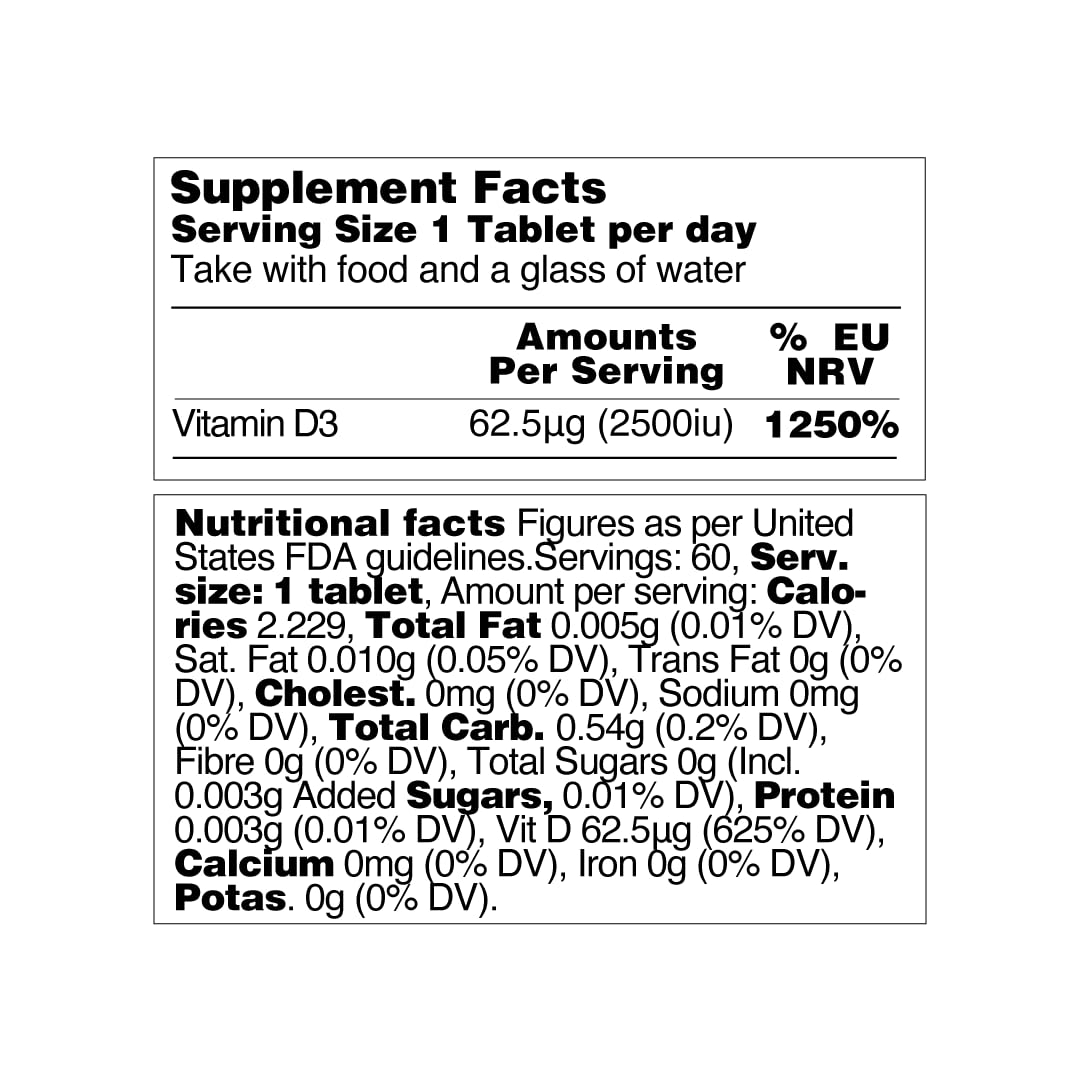 Vegetology Vegan Vitamin D3 2500iu Chewable Tablets - Vegan and Vegetarian Society Registered Vitamin D - 60 Days Supply