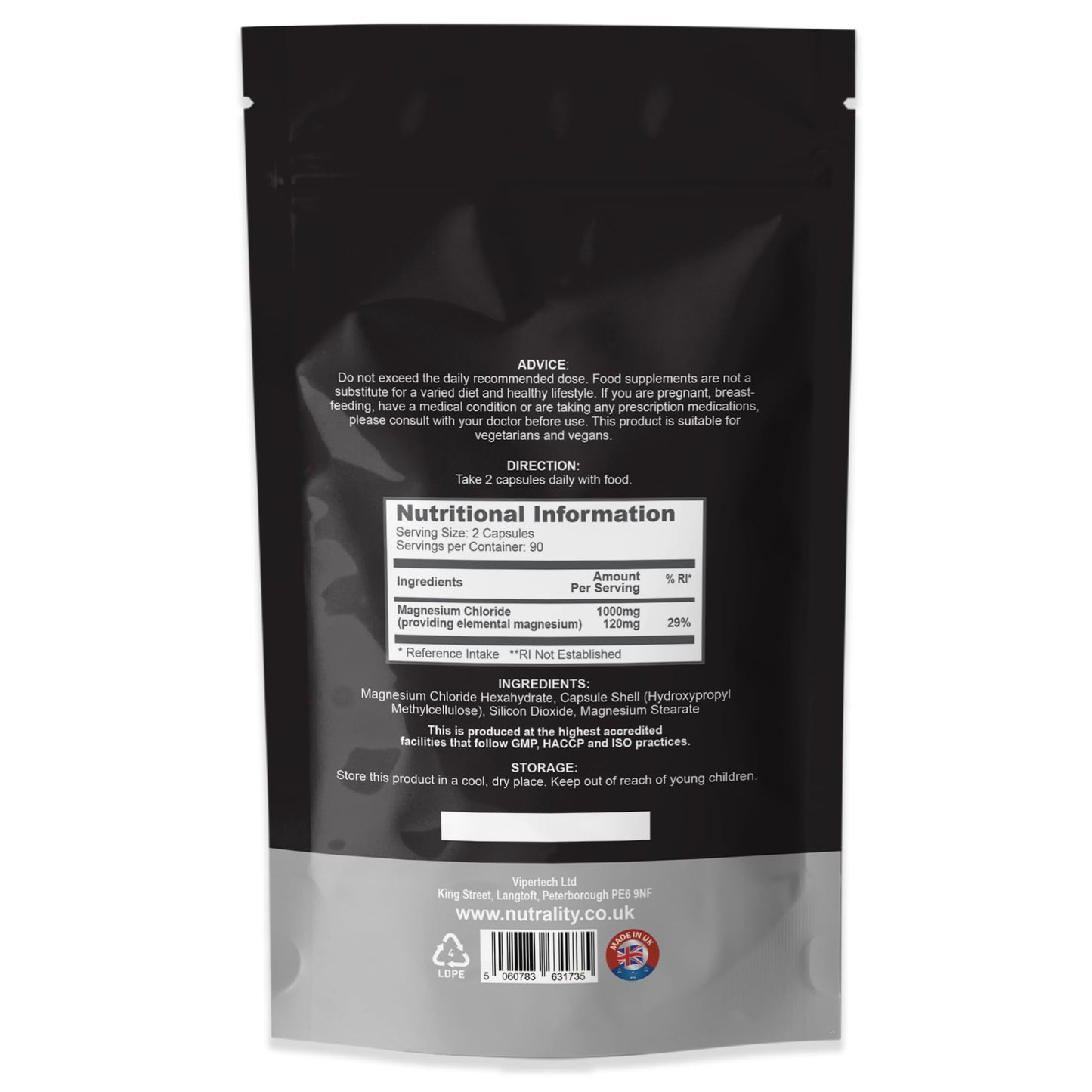 Nutrality Magnesium Chloride Supplement 1000mg | for Men & Women | for Sleep,Constipation, Digestion, Bone Health & Relaxation | Vegan | 180 Capsules