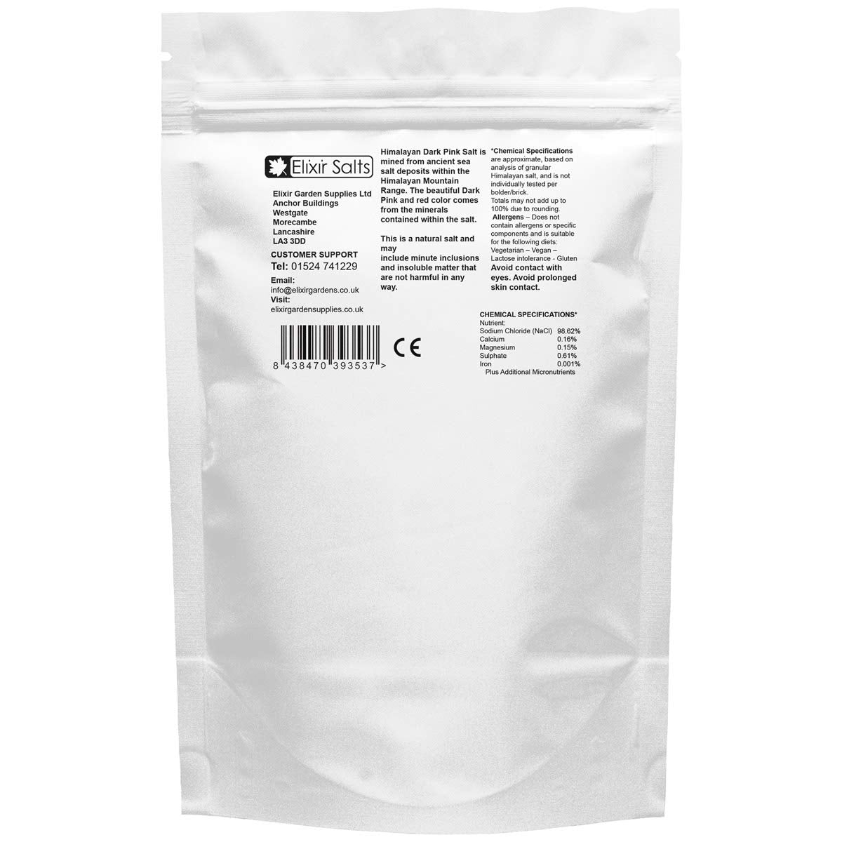 Elixir Gardens Elixir Salts - Organic Himalayan Pink Salt, Fine Grade Supplied in re-sealable Stand up pouch (250g + 63g Free)…