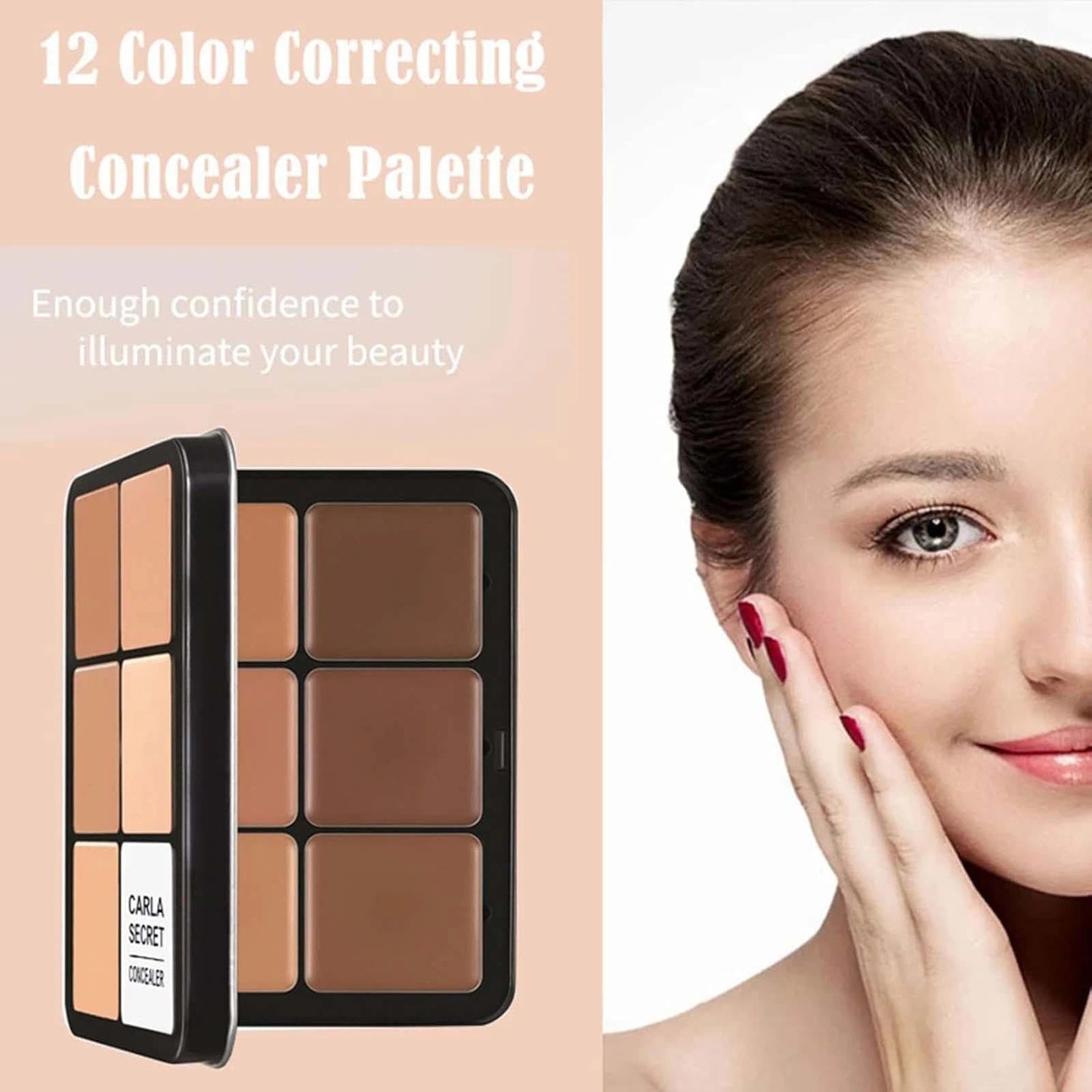 Carla's Secret Makeup Concealer Palette - 12 Color Face Blush Palette for Long-Wearing Coverage. Natural-Looking, Skin-Friendly Formula that Brightens Skin