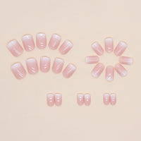 Ceboic 24pcs French False Nails Pink White Tip Short Square Press on Nails Gradient Acrylic Full Cover Stick on Nails with Designs Elegant Touch Fake Nails Women Girls Nail Art Accessories