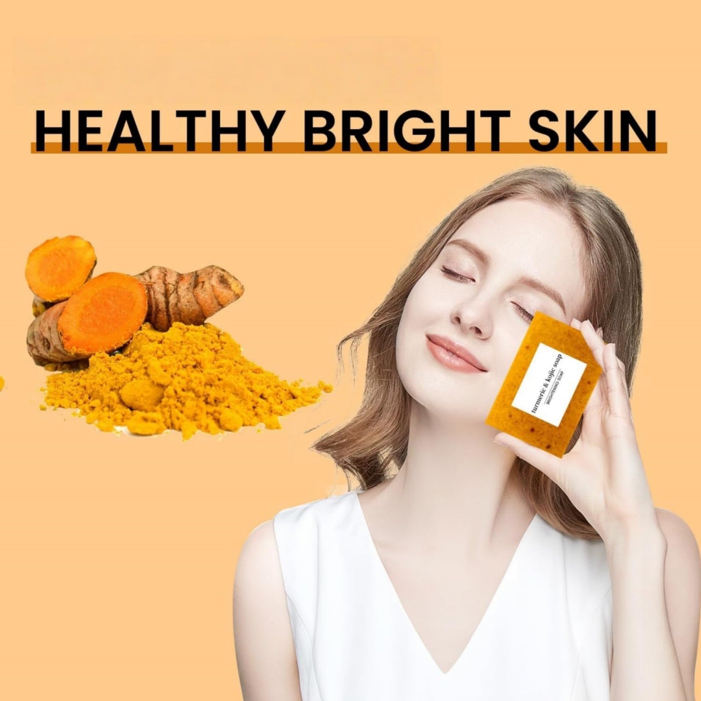 Heefeng 2PCS Turmeric And Ko-jic Acid Soap,Turmeric Soap Bar,Brightening Soaps,Deep Cleansing & Smooth Skin,Even Skin Tone,Refreshing,Moisturize And Nourish Firming Pores And Removing Yellow,For Face & Body