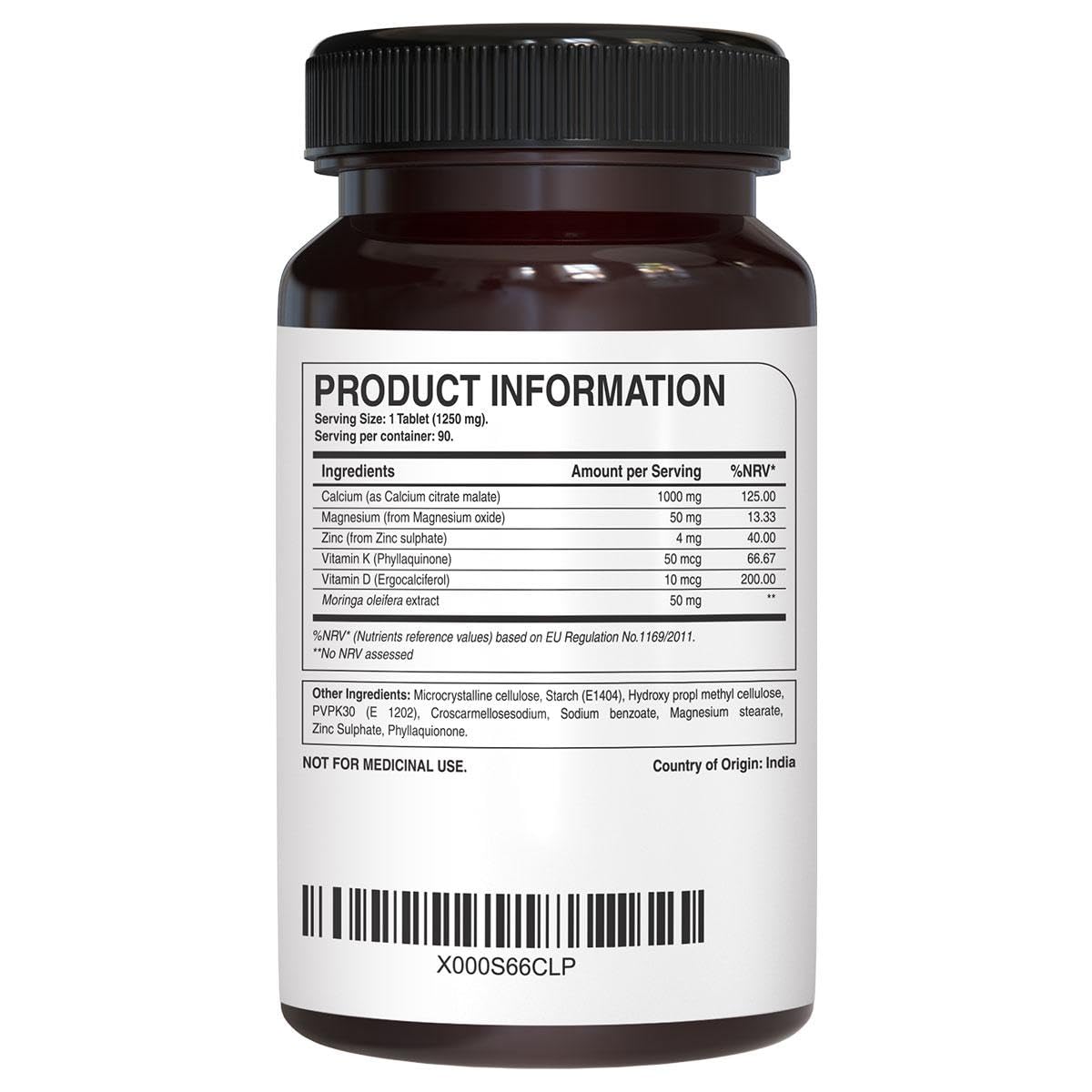 Pure Nutrition Ultra Calcium Citrate 1000mg Highly absorbable Calcium Supplement with Calcium Citrate Malate,Vitamin D,Zinc and Magnesium-1 Tablet Daily (90 Veg Tabs) Non-GMO |Gluten-Free-(Pack of 3)