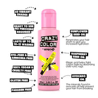 Crazy Color Caution UV Semi-Permanent Hair Dye. Highly Pigmented Neon Yellow Conditioning & Oil Nourishing Vegan Formula | No Bleach or Ammonia | 100ml