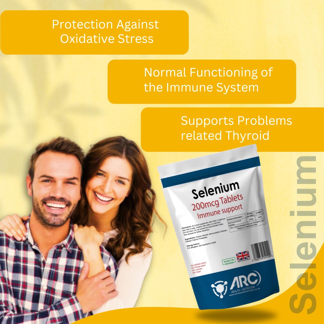 ARC) HEALTH+NUTRITION WWW.ARCHEALTHNUTRITION.CO.UK Selenium 200mcg 360 Supplement Tablets for Men & Women Vegetarian & Vegan Trace Mineral - Made in UK