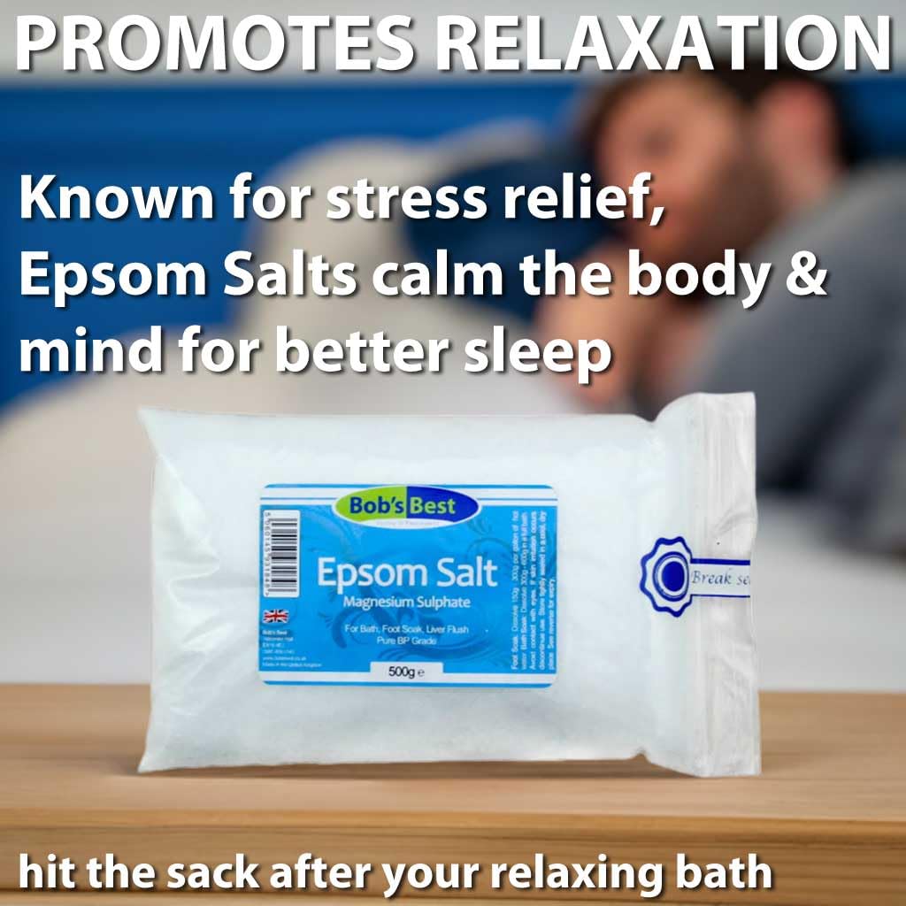 Bob's Best Pure Epsom Salts 500 Grams for Bath or Foot Soak - BP Grade Magnesium Sulphate Supports Muscle Recovery, Reduces Stress & Promotes Relaxation