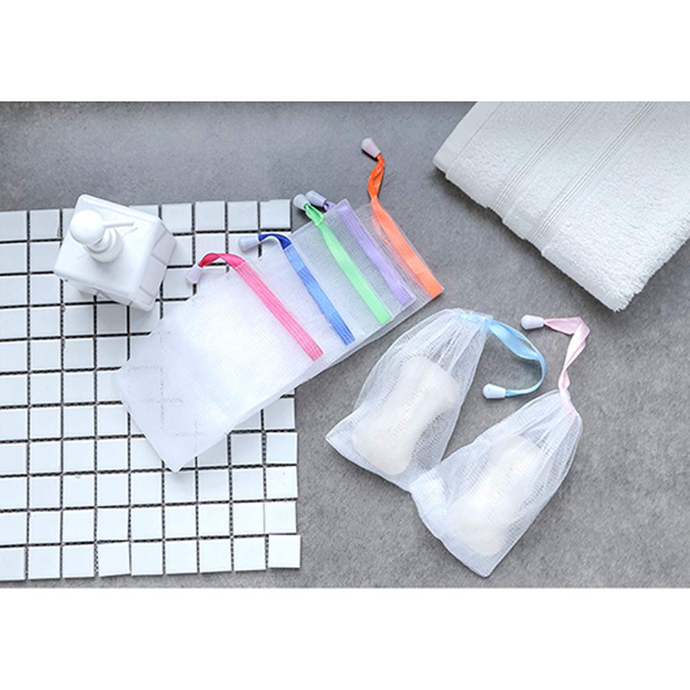 Andiker Soap Bag Soft for Shower,7 Pcs Mesh Soap Pouch Saver with Drawstring for Foaming and Drying,Hangable (7PCS)