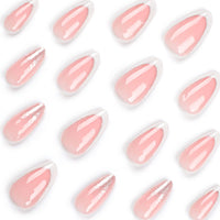 Angwis 24pcs Short Almond False Nails French White Tip Stick on Nails Glitter Silver Press on Nails Removable Glue on Nails Full Cover Fake Nails Women Bridal Nail Art Accessories