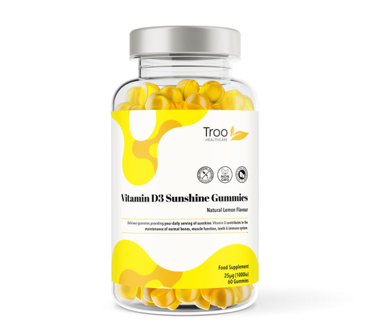 Troo Health Care Vitamin D3 Gummies (1000iu) - Natural Lemon Flavoured - 60 Count for Teens & Adults - 5 Month Supply - Non-GMO, Supports Immune Function, Bone & Teeth Health