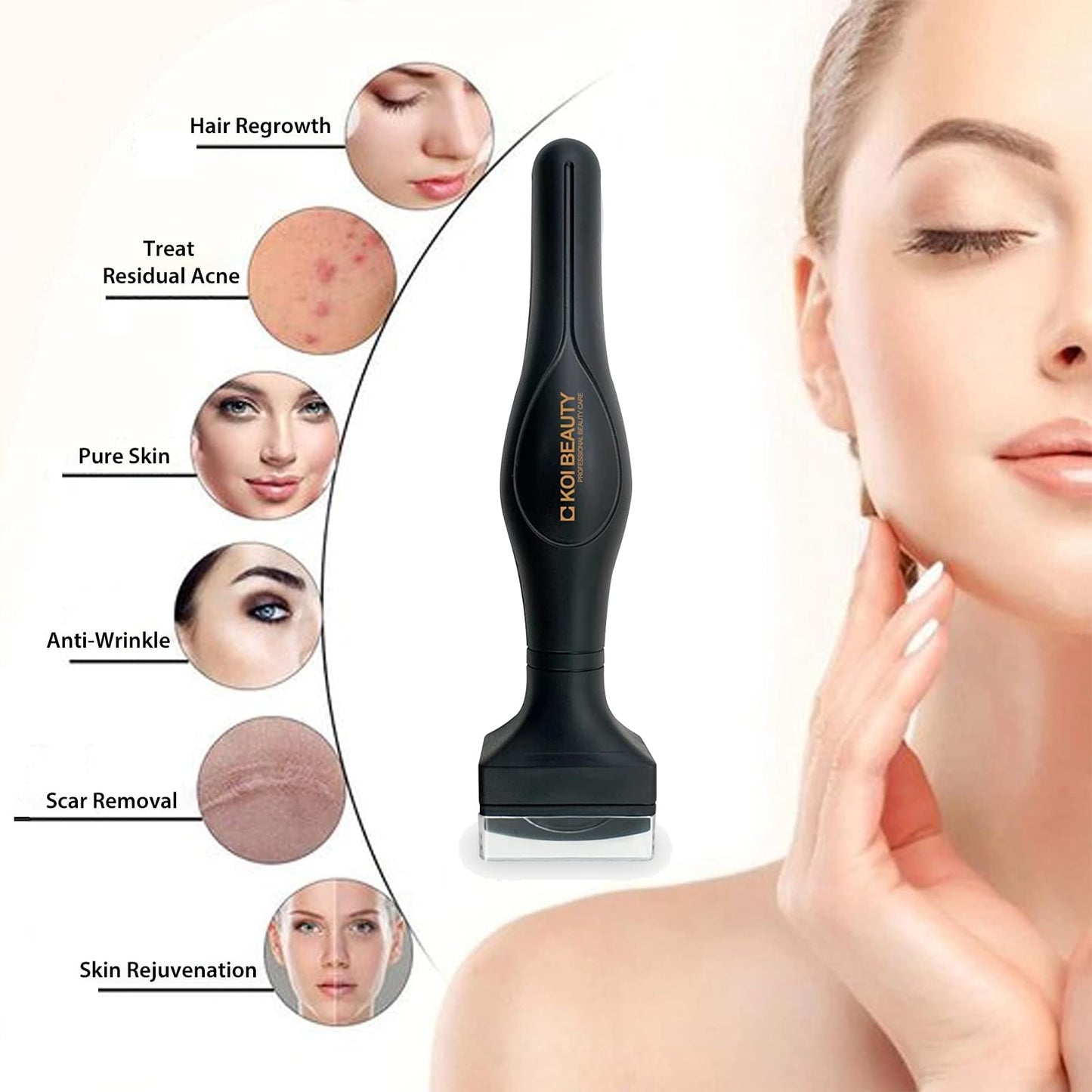 Koi Beauty KOI BEAUTY Derma Stamp 0.5mm for Hair and Beard Growth, Derma Roller with 175 Real Individual Needles Titanium for Face Body Scalp Care, Professional Microneedling Dermastamp for Women and Men at Home