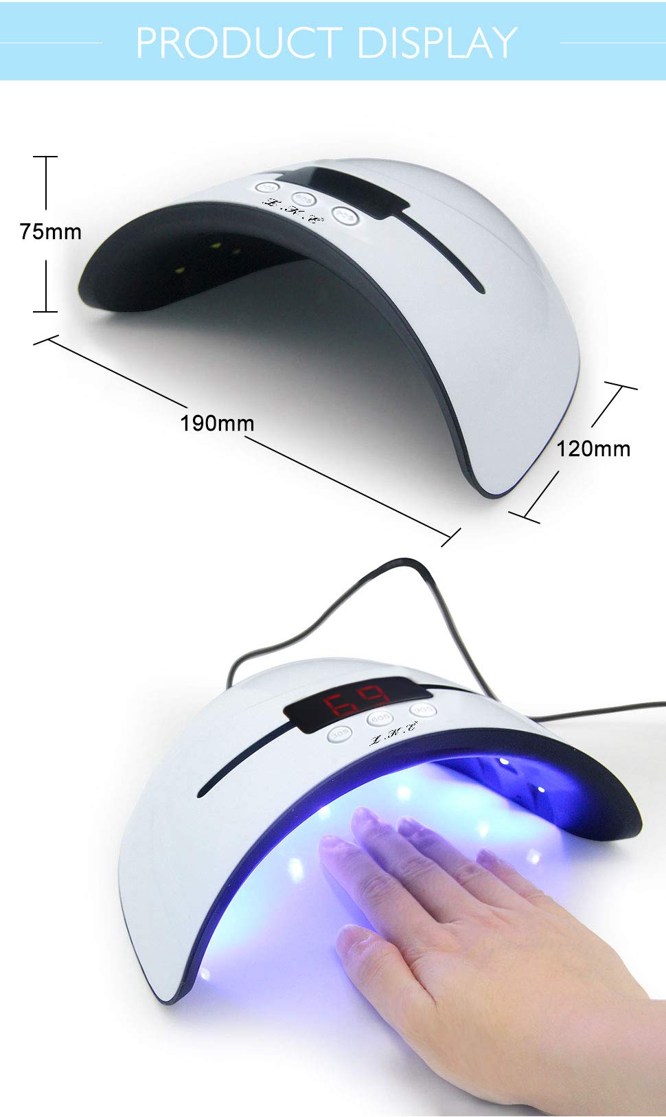 LKE LED UV Nail Lamps for Gel Nail Polish Nail Dryer Curing Lamp with 3 Timers Auto Sensor LED Digital Display USB Plug Carry Convenient