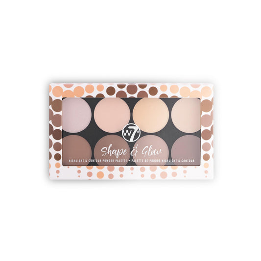 W7 Shape & Glow Highlight & Contour Powder Palette - Professional 8 Shade Face Makeup Palette
