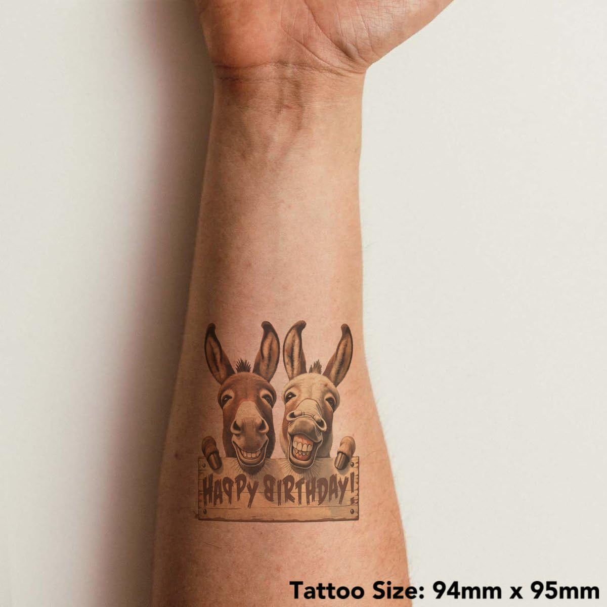 Azeeda 'Happy Birthday Donkeys' Temporary Tattoo - Water Resistant, Skin-Safe, Non-Toxic Transfer (TO00081373)