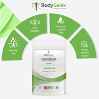 Bodygenix Castor Oil 500mg Softgel - Supports Immune System Skin Hair Health Joint Wellness Relief Natural Health Supplement - 30 Softgels, 1 Month Supply
