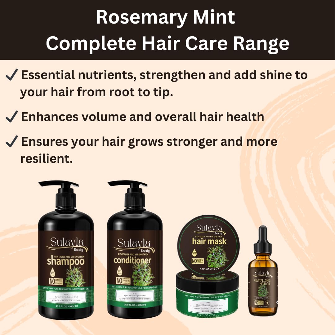 Sulayla Beauty Revitalize and Strengthen Hair Mask - Contains 100% Pure Rosemary and Peppermint Oil - with Biotin - Promotes hair growth - 250ml.
