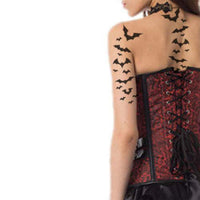 Tatodays black vampire flying bats tattoos temporary tattoos spiders ghosts scars women arm halloween realistic temp tatoo waterproof sp halloween tattoo (Bats)