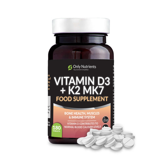 Only Nutrients - Vitamin D3 + K2 MK7, UK-Made Teeth, Muscle & Bone Supplements Men/Women Need, High-Strength Vegan Immune Support Rich in Vitamin D3 4000 iu, 180 Tablets