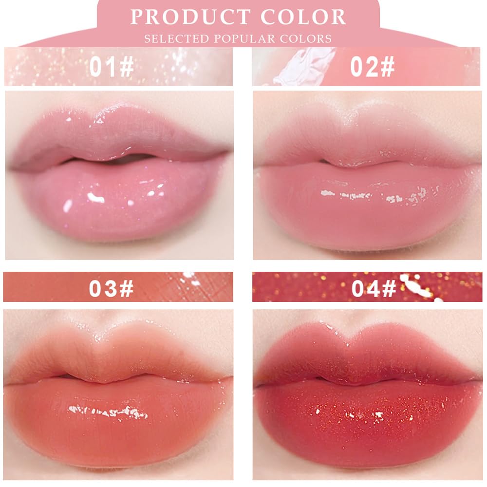 ZDHSOY 4Pcs Hydrating Lip Gloss Set, Moisturizing Tinted Lip oil Set/Long Lasting Lip Glow Balm Lip Care, Transparent Moisturizing No-Sticky Lip Gloss