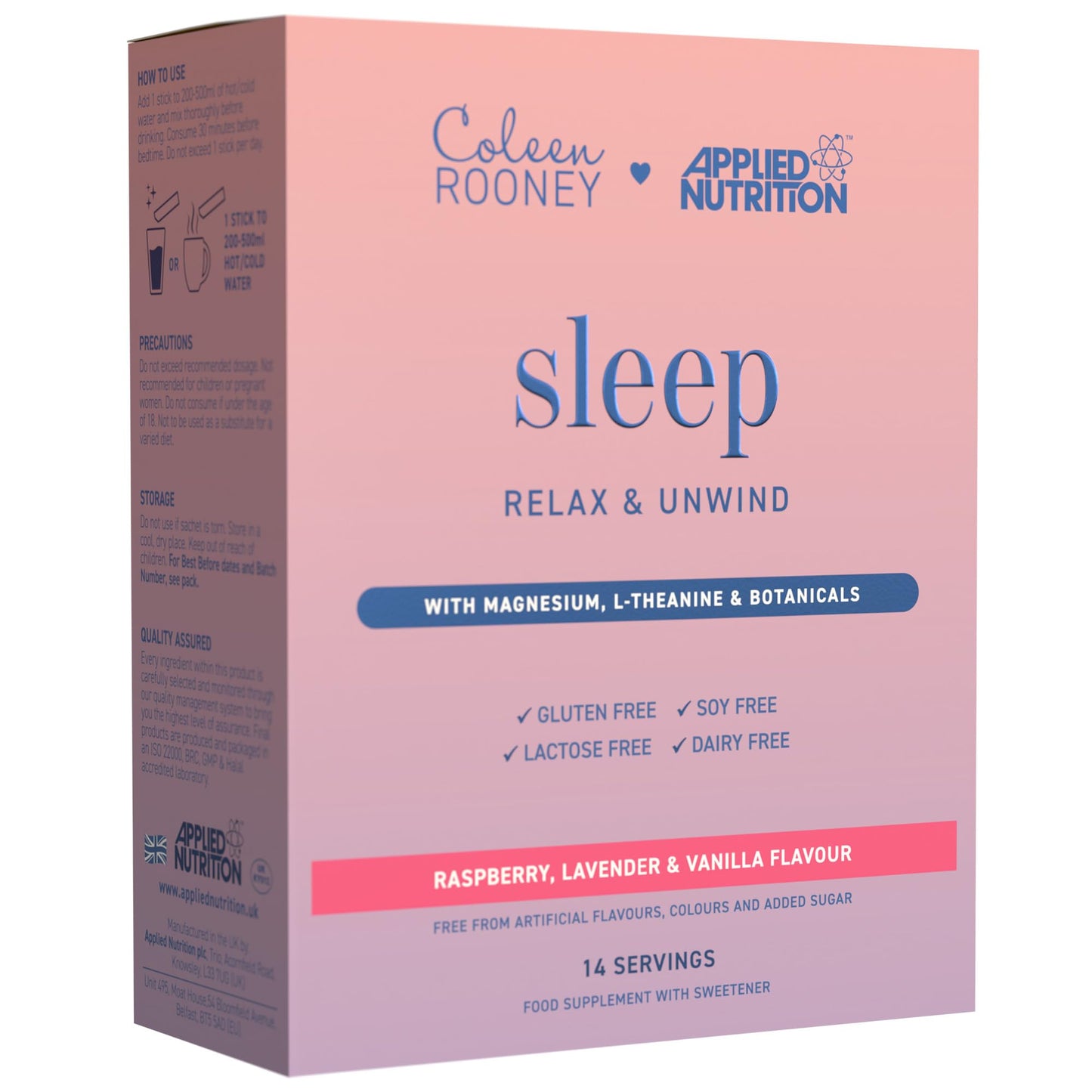 Applied Nutrition - Coleen Rooney - Sleep Powder - Magnesium & Botanicals Infused - Best Natural Sleep Support - Best Vegan Rest - Effective Stress Relief - (14 x 9g) (Raspberry, Lavender & Vanilla)
