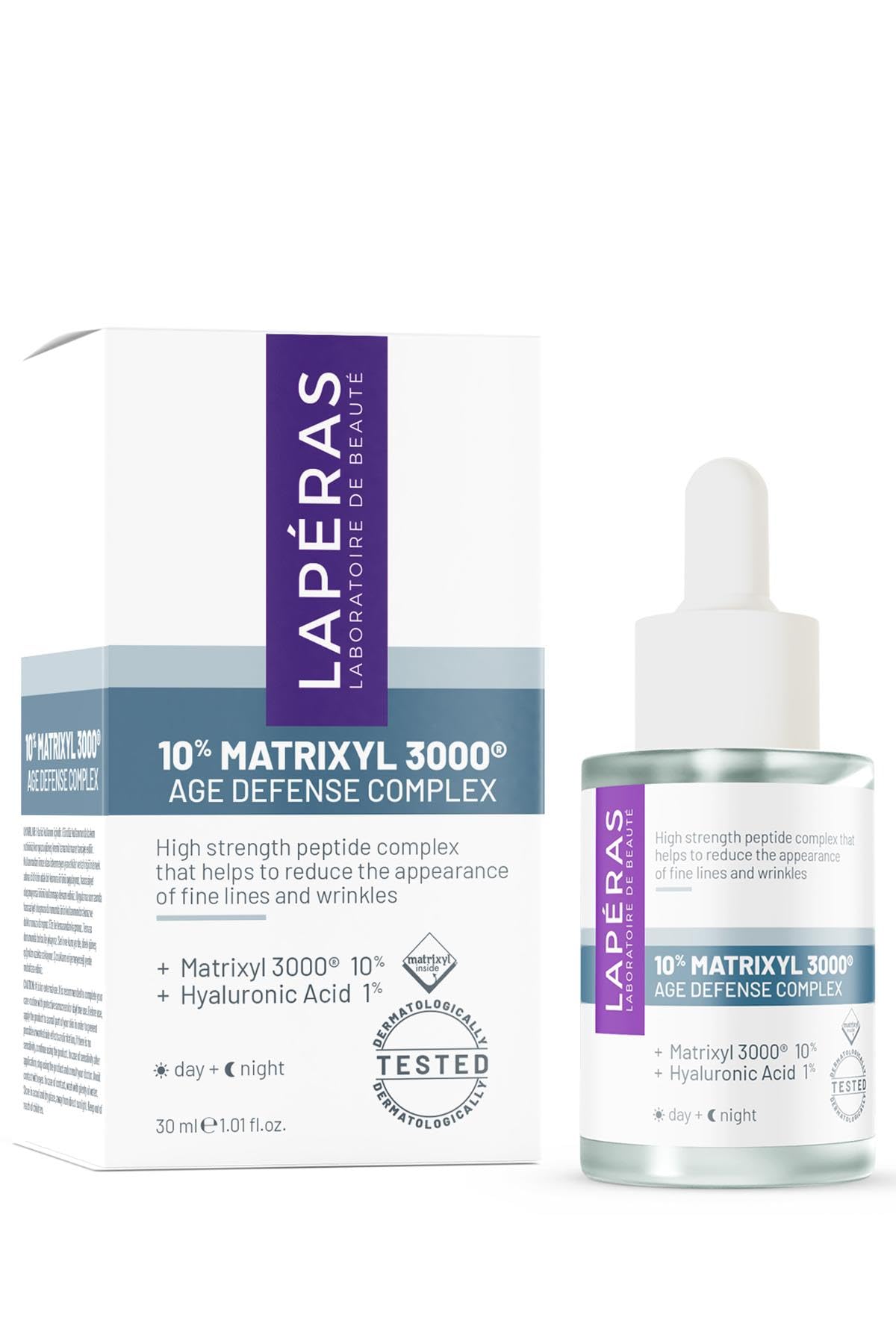 LAPÉRAS Lapéras 10% Matrixyl 3000 Peptides Complex Hyaluronic Acid Age Defense Face Serum, Anti Aging and Deep Wrinkles Moisturizing and Rejuvenating Skin, 30ml