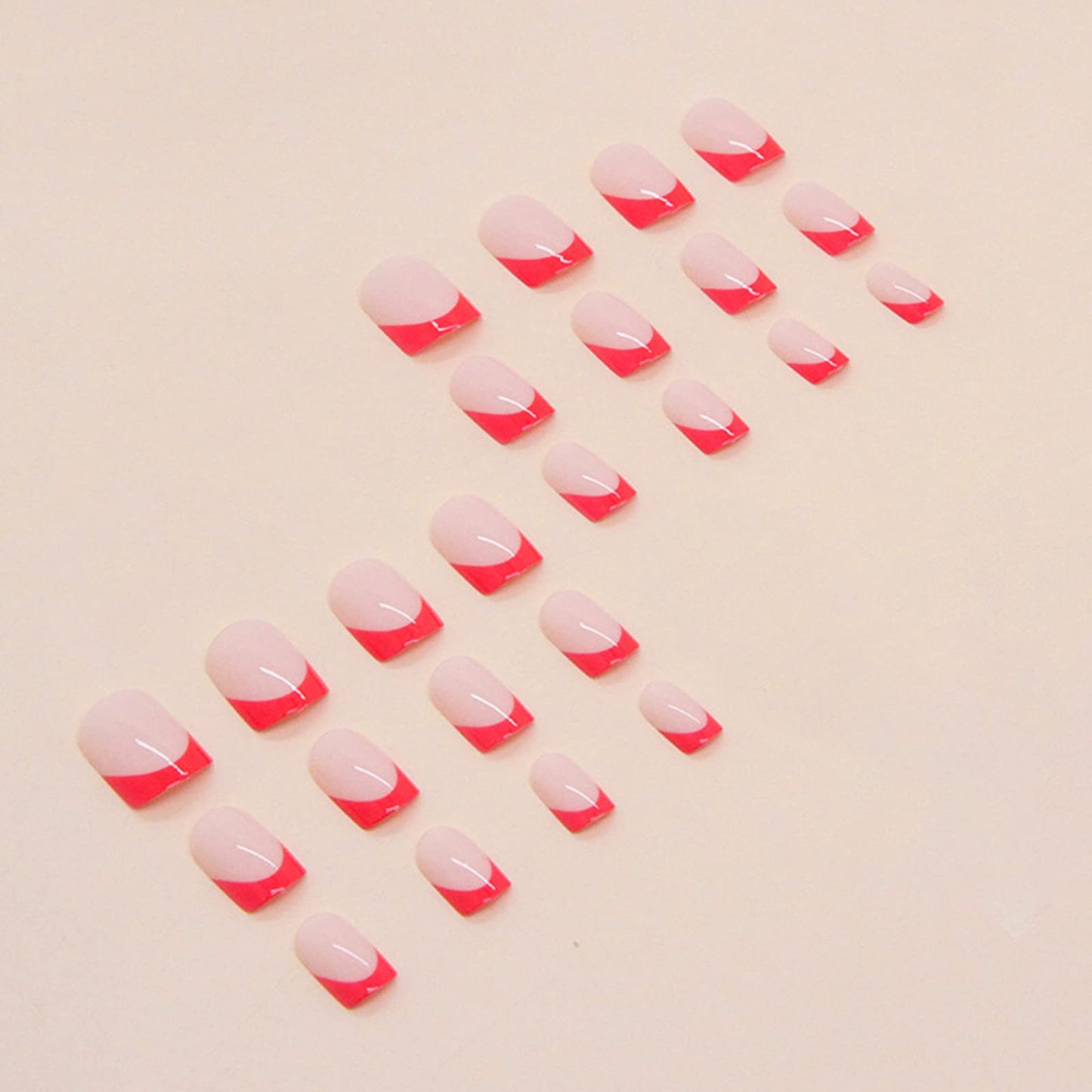 Ceboic Press on Nail Short Square, 24Pcs Nude Red French Tips False Nails, Acrylic Full Cover Nails with Design, Artificial Stick on Nails for Women and Girls Nail Art Manicure Decoration