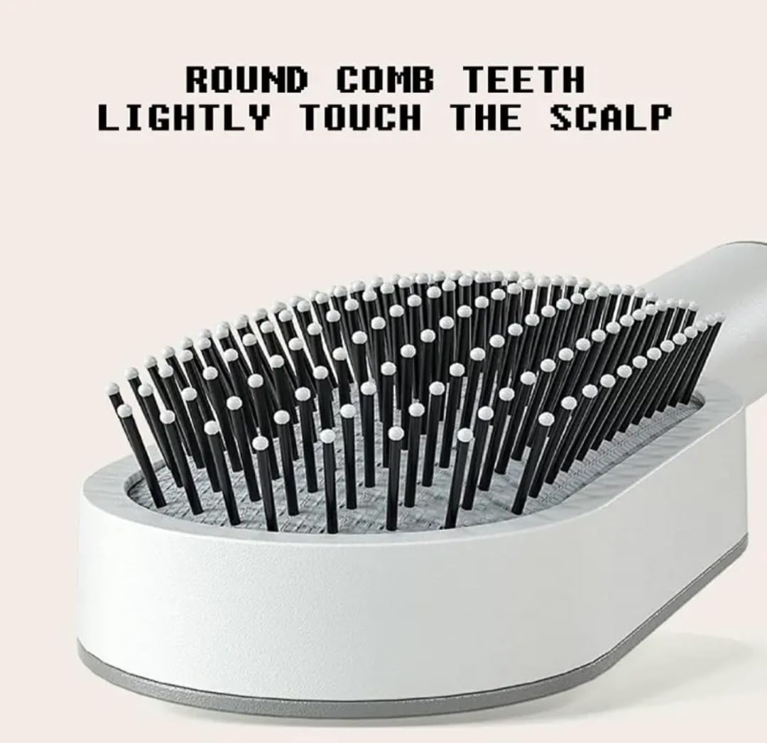 WANWEN Self Cleaning Hair Brush for Women, 3D Air Cushion Massager Brush, Easy Clean Hair Brush, Detangling Anti-Static Brush, Suitable for All Hair Types (White)