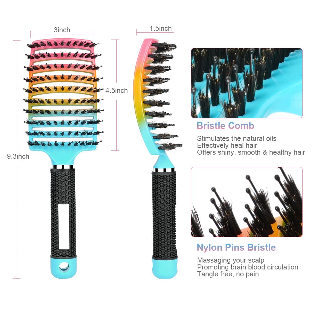 URAQT Hair Brush, Boar Bristle Paddle Hairbrush for Women, Soft Massage Hair Comb, Detangle Hair Brush for Long Thick Curly Hair, Reducing Hair Breakage and Frizzy Gradient