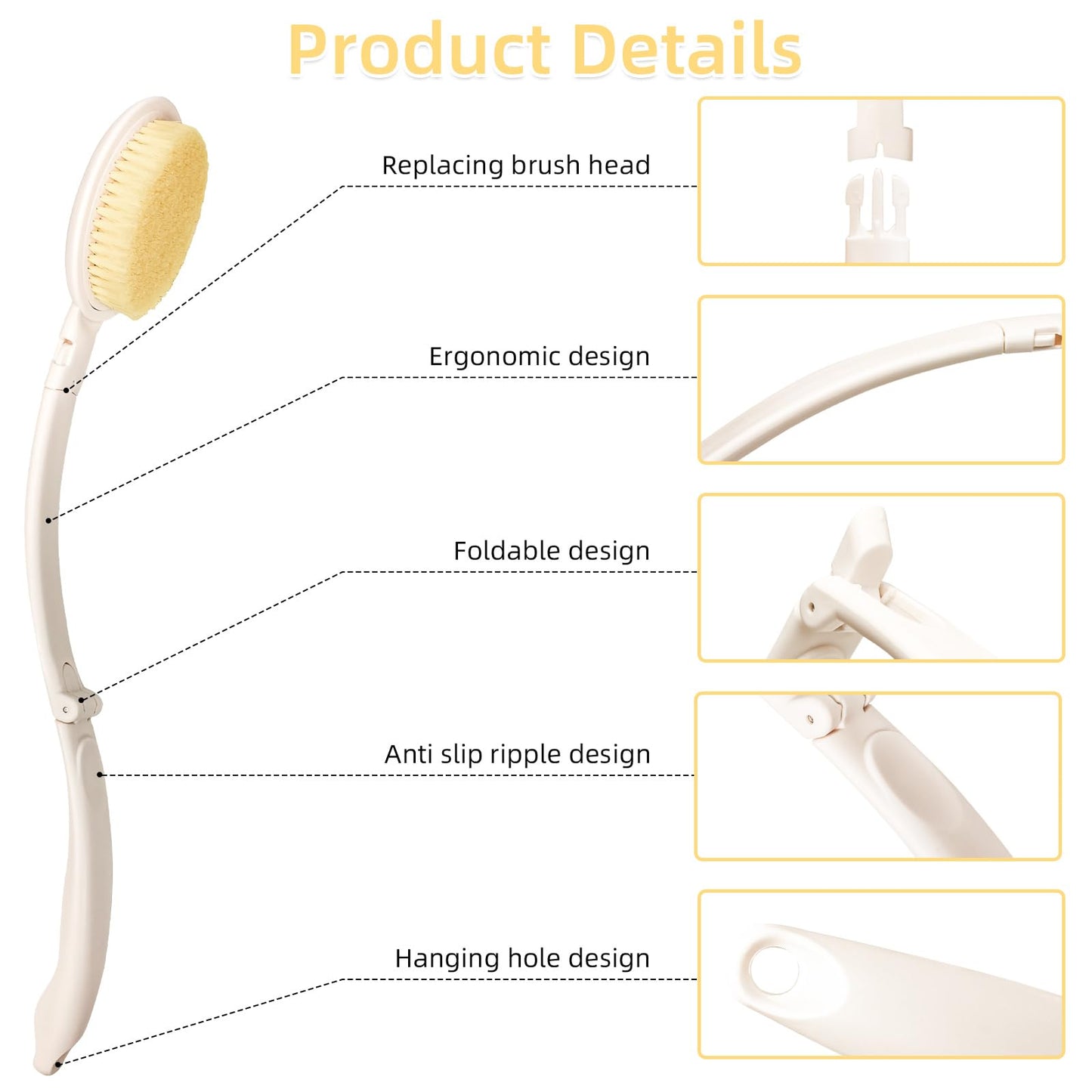 LFJ Long Handled Sponge, Dry Body Brush Bathing Accessories Back Cream Applicator