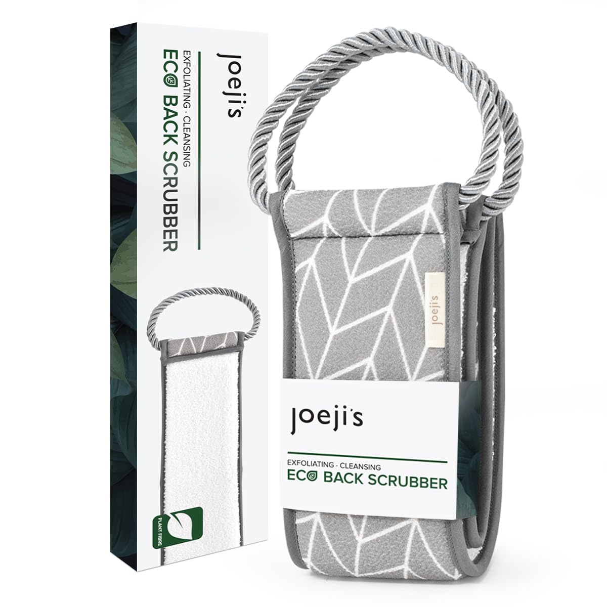 Joeji's Joejis Back Scrubber for Shower - Eco-Friendly Natural Plant Fibre Vegan Exfoliating Cleansing Loofah Strap - Double Side Bath Scrub Accessory with Handle