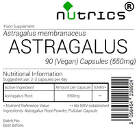 Nutrics® 550mg ASTRAGALUS ROOT 100% Pure x 90 V Capsules (1 Month Supply) huáng qí Milkvetch g - Suitable for Vegan Vegetarian Halal Kosher