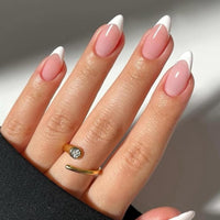KQueenest 30 Pcs White French Tip Press on Nails Short Medium Almond, French Tip False Nails Short Stiletto, Thick Acrylic Fake Nails Set Natural Nude Gel Stick on Nail for Women Daily Wedding Wear