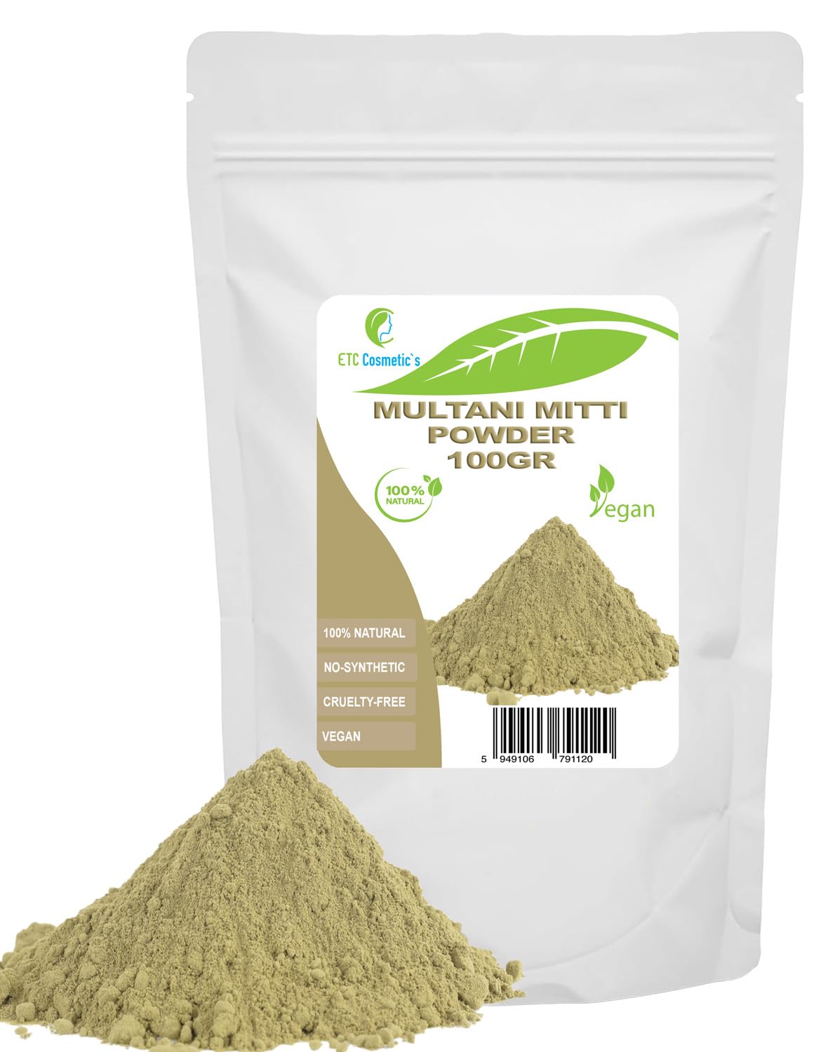 ETC Cosmetic`s Multani mitti clay - 100 gr - DIY Face Masks, Body Mask, Hair Mask, Soft Peels and Scrubs, Soap Making, Anti-Ageing & Skin firming, Natural And Chemical Free