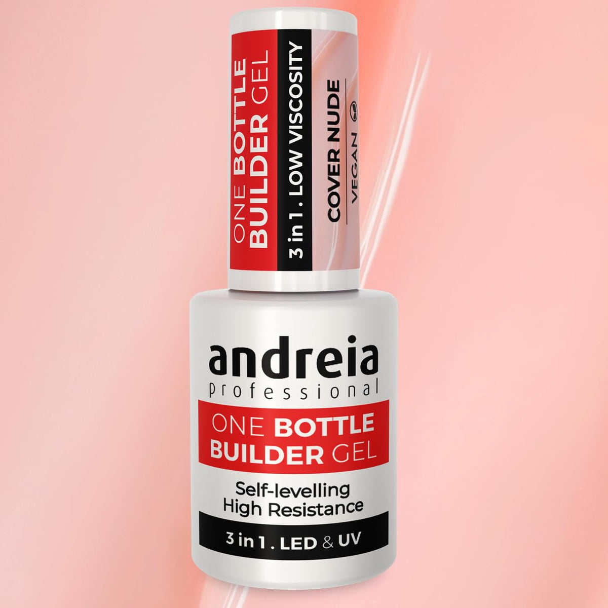 Andreia Professional Gel Builder Nail Construction - Triphasic 3 in 1 Low Viscosity - LED & UV Builder Gel in a Bottle - Nail Extension - Self Levelling High Resistance - Colour Cover Nude 14 ml