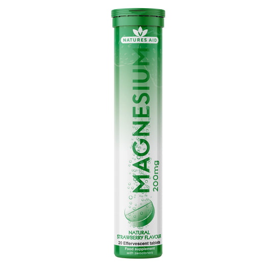Natures Aid Magnesium Effervescent 20 Tablets – Strawberry Flavour – Supports Muscle, Nerve & Bone Health – High Absorption – Vegan, Non-GMO, Gluten-Free – Essential Daily Supplement