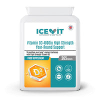 ICEVIT Vitamin D 4000IU 365 Vegetarian Tablets | High Strength Cholecalciferol Vitamin D3 Supplement | Manufactured in UK