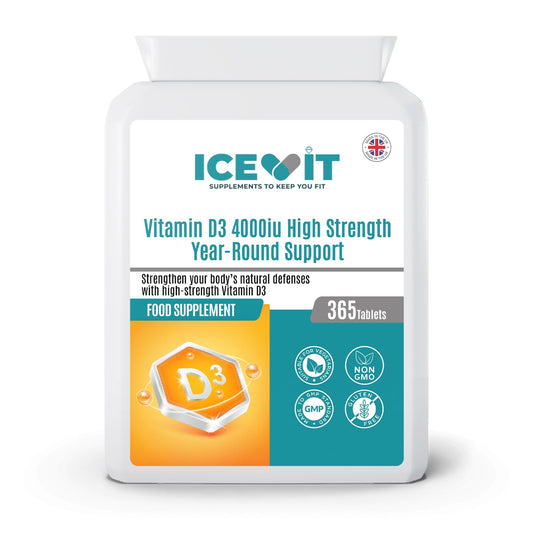 ICEVIT Vitamin D 4000IU 365 Vegetarian Tablets | High Strength Cholecalciferol Vitamin D3 Supplement | Manufactured in UK