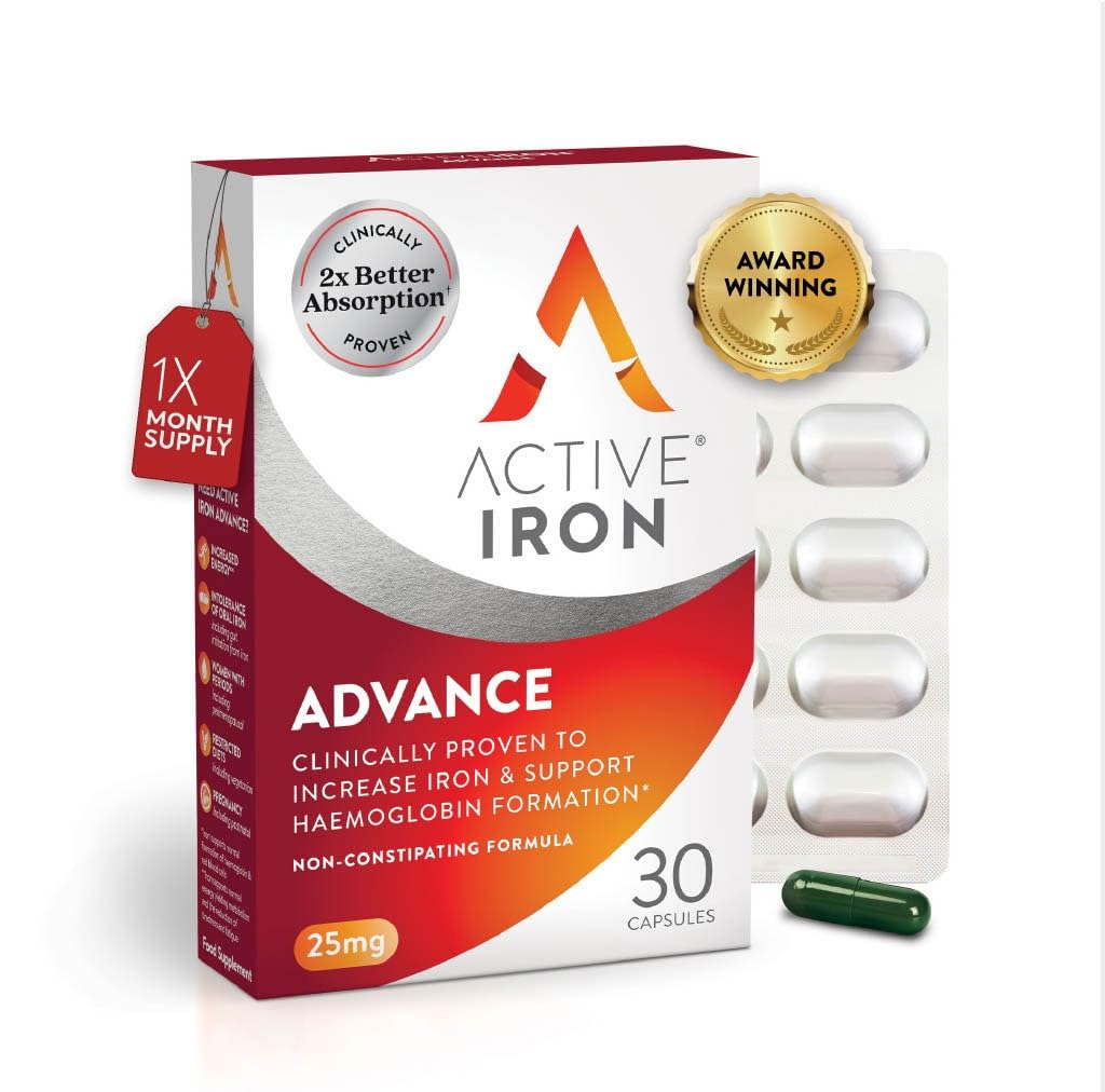 Solvotrin Active Iron Advance Supplement 25 mg – Clinically Proven to Increase Iron & Energy Levels – Gentle, Non-Constipating, Highly Absorbed – 30 Capsules, 1 Month Supply
