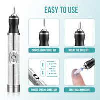 Leikedun Electric Nail File for Thick Toe Nails, 4 Speeds Nail Grinder for Thick Toenails Set for Various Nails and Shapes