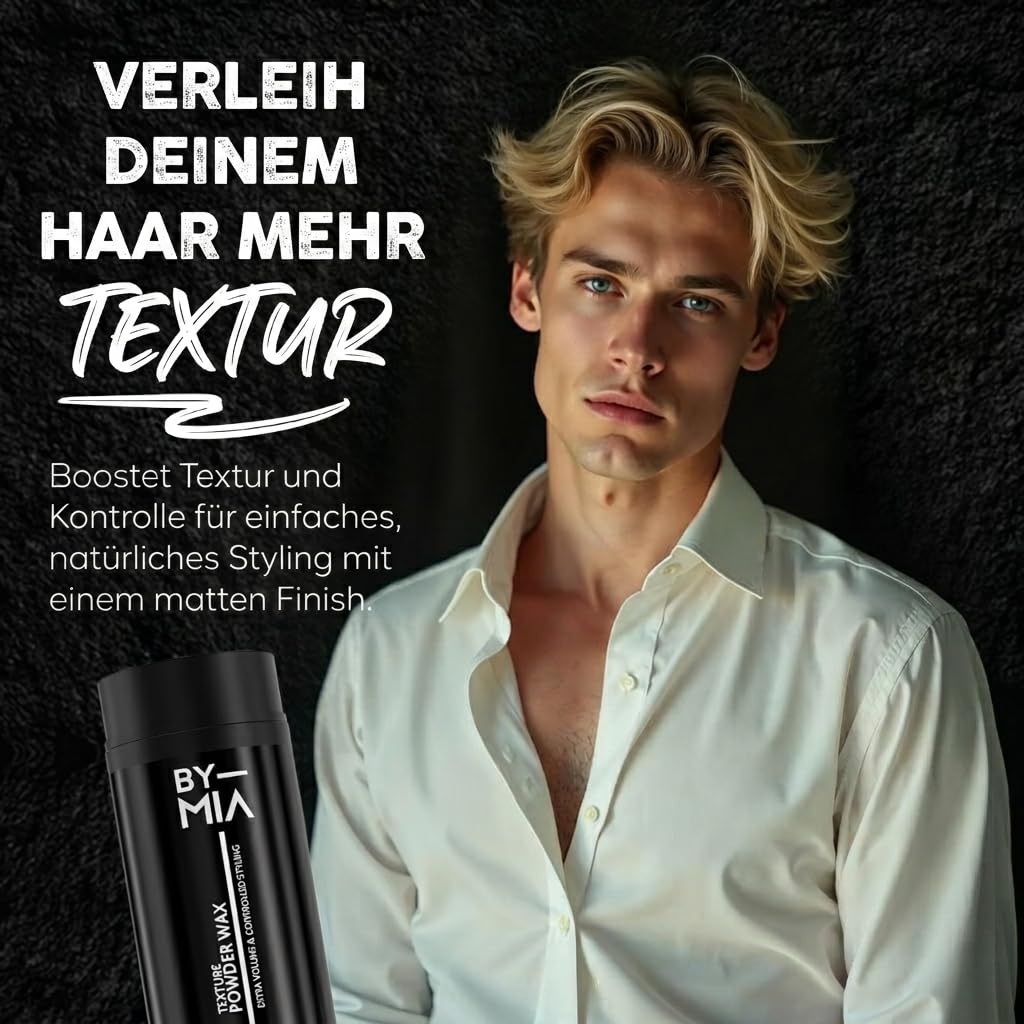 BY MIA Hair Powder Wax for Men 30g | Instant Volume and Matte Finish | Texturizing Styling Powder | Strong Hold | Travel Size | UK Brand