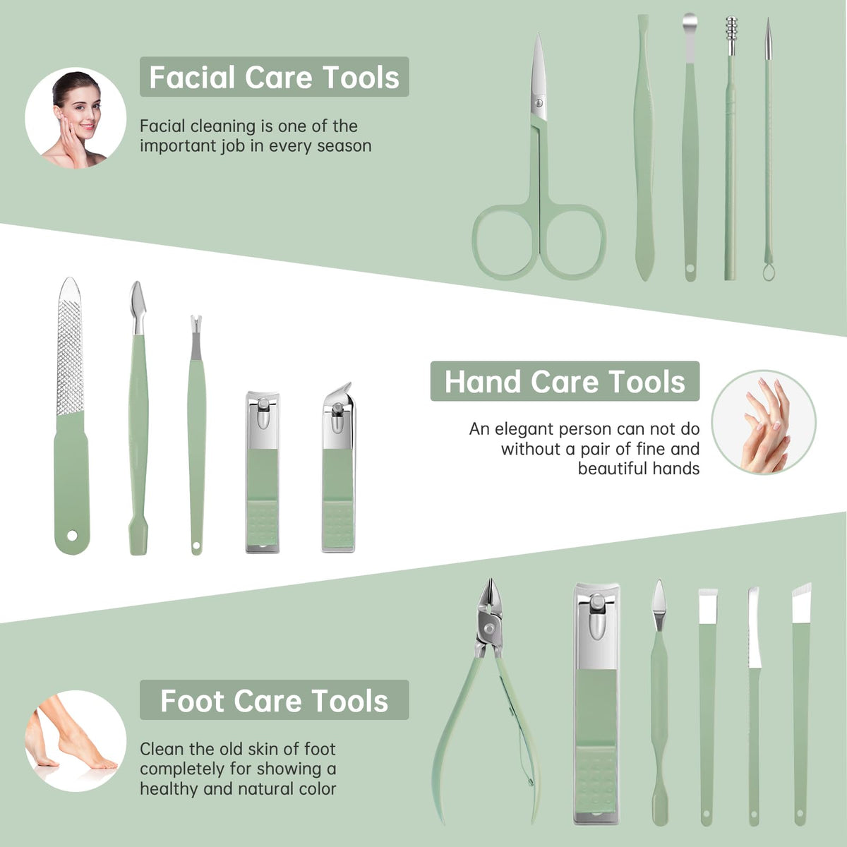 Start Makers START MAKERS Manicure Set - 16 in 1 Professional Nail Clipper Set - Stainless Steel Pedicure Kit Nail Care Kit for Men Women with Storage Travel Case, Green