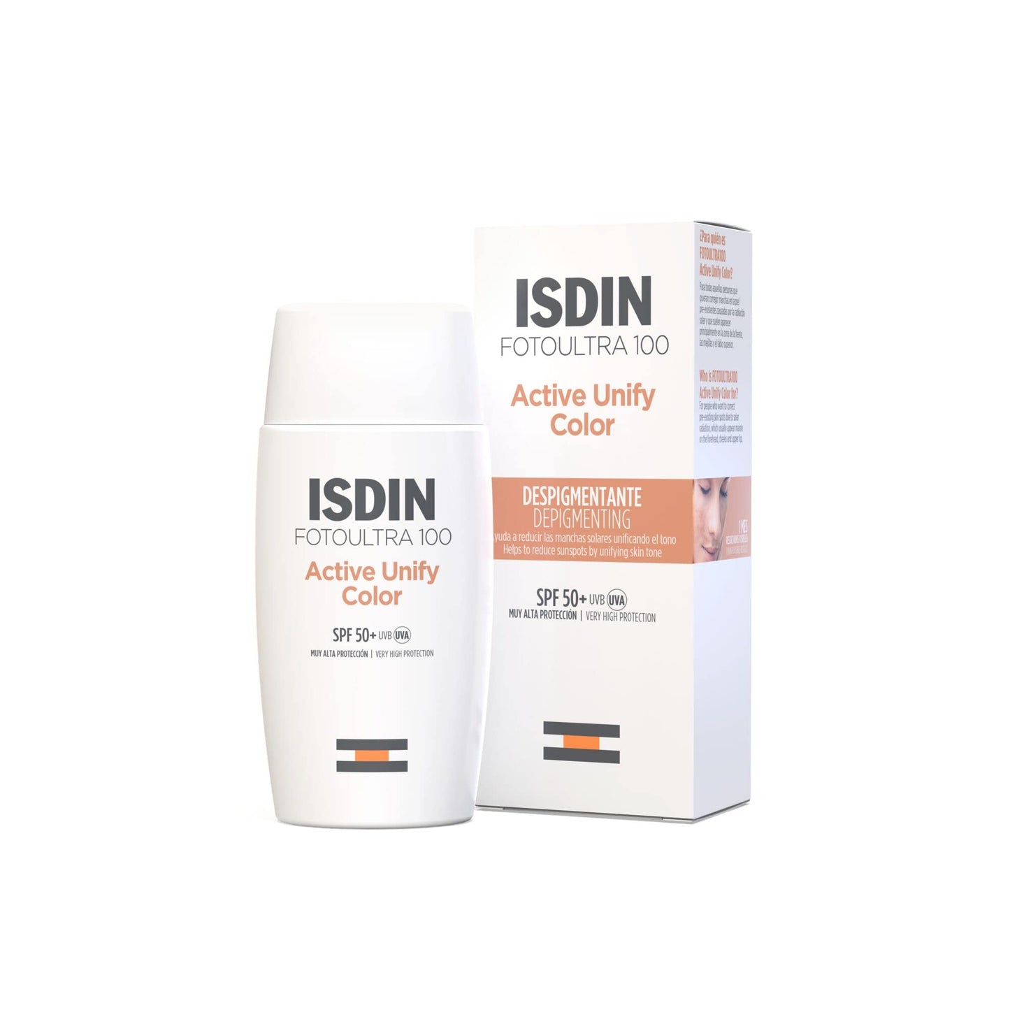 ISDIN Fotoultra 100 Active Unify Color Spf 50+ 50ml | Facial Sun Cream | Lightens and unifies skin tone