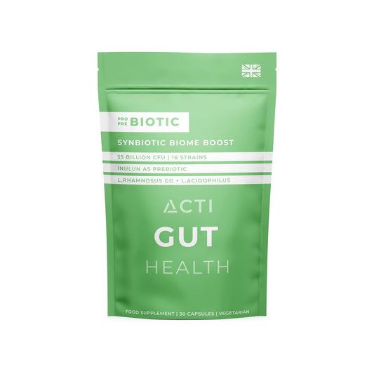 ActiHealth ActiGut Probiotics & Prebiotic for Adults | Bio Culture Complex | 55 Billion CFU | Digestive System | Intestinal Flora | Leaky gut | 30 Caps | Gut Health | Advanced Multi 16 Strains | UK Manufactured