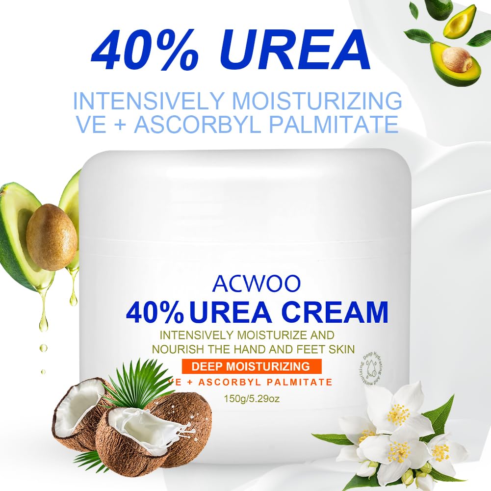 ACWOO Urea Cream 40%, Urea Foot Cream, 150g Urea Cream for Feet, Urea Foot & Hand Cream for Cracked Heels and Dry Skin, Foot Nourishing Frost for Callus Remover, 40% Urea Lotion for Feet