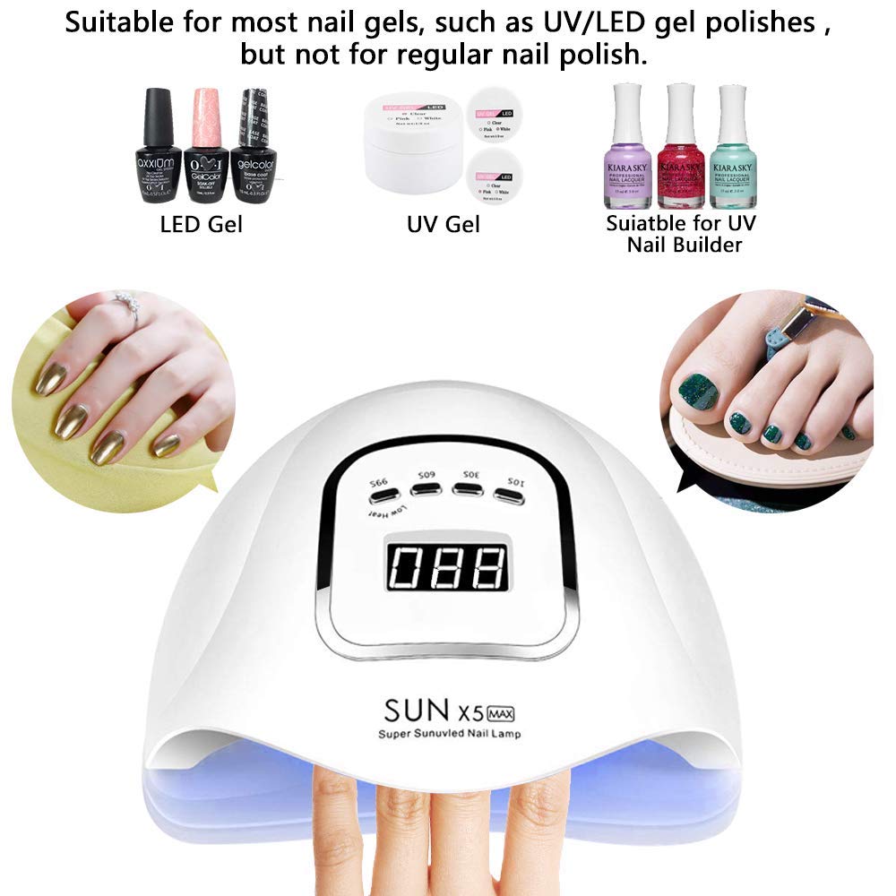 BEENLE UV LED Nail Lamp 150W, Professional Nail Dryer Gel Polish Light, UV Nail Light With 4 Timer Setting, Nail Polish Curing Gel LED Dryer, Professional Nail Art Tools With Automatic Sensor, LCD Display
