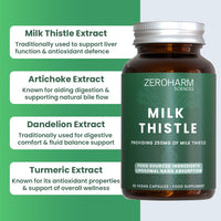 ZEROHARM Milk Thistle Capsules– Liver Support & Detox Supplement with Artichoke, Dandelion & Turmeric – Liposomal Nano Absorption - High Strength Herbal Supplement for Men & Women– 60 Capsules